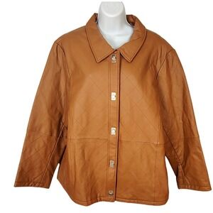 Dialogue Brown Quilted Leather Turn-Lock Jacket Plus Size 1X vintage luxury